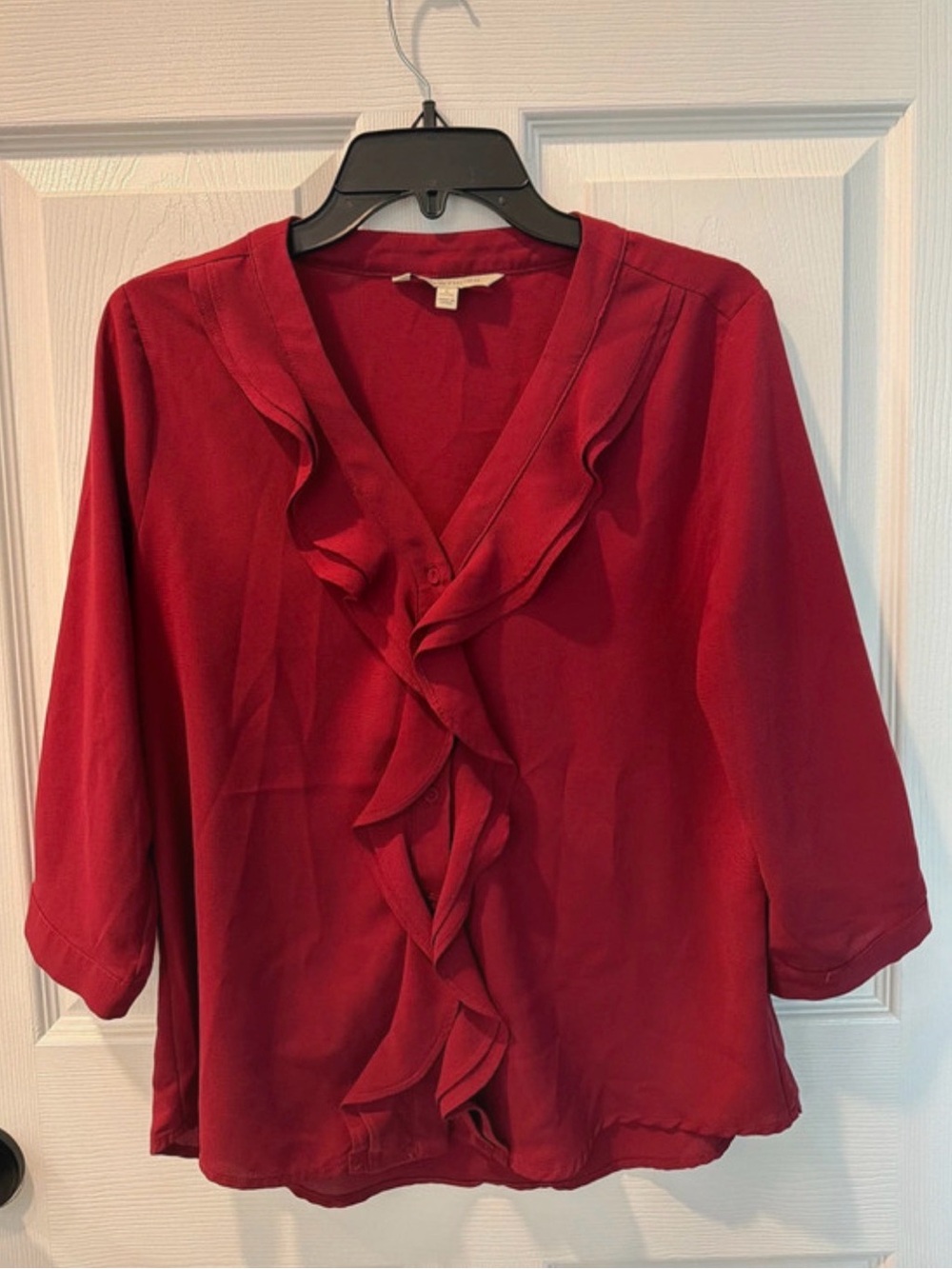 41 Hawthorn Red Ruffle V-Neck Blouse